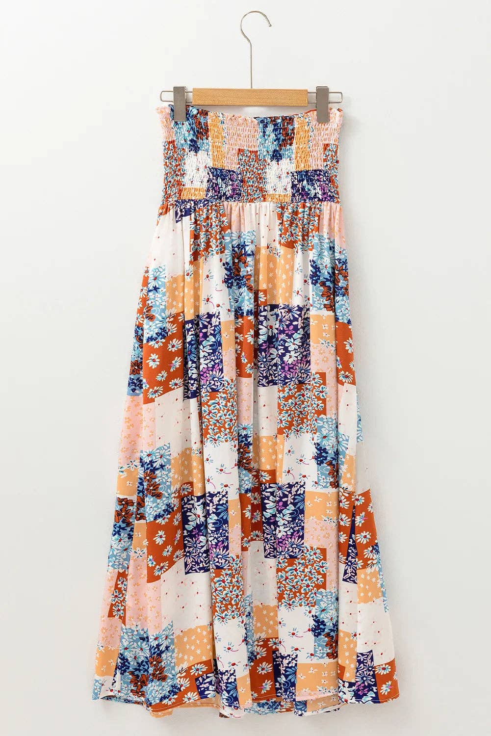 Floral Patchwork Strapless Summer Maxi Dress