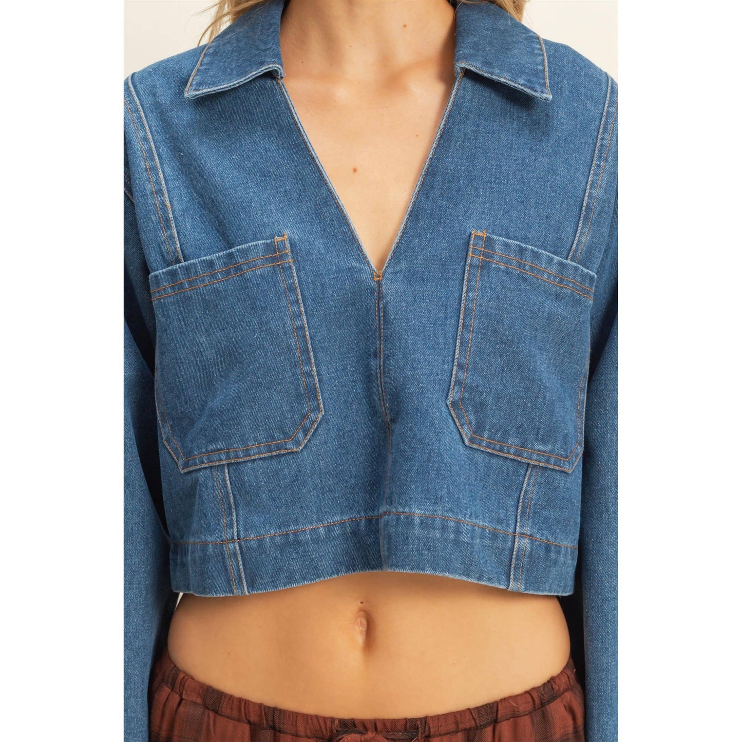 Enzyme Garment Washed Denim Top