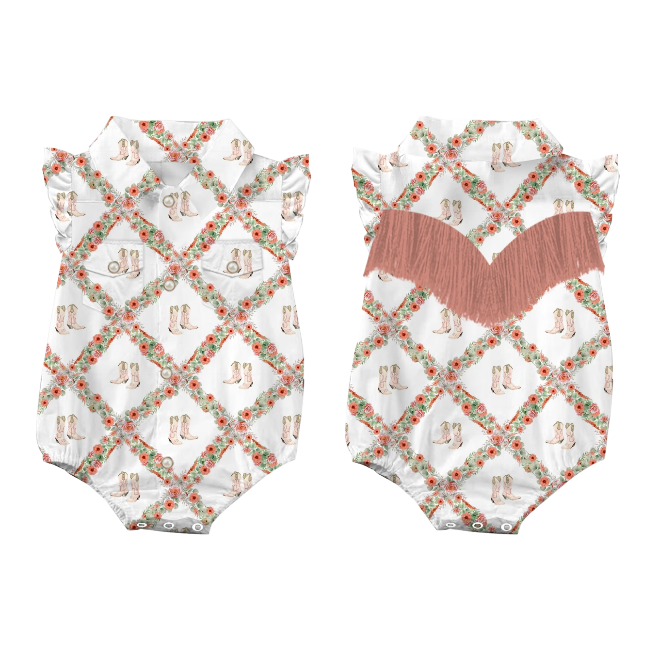 Floral Boot SS Pearl Snap Onesie