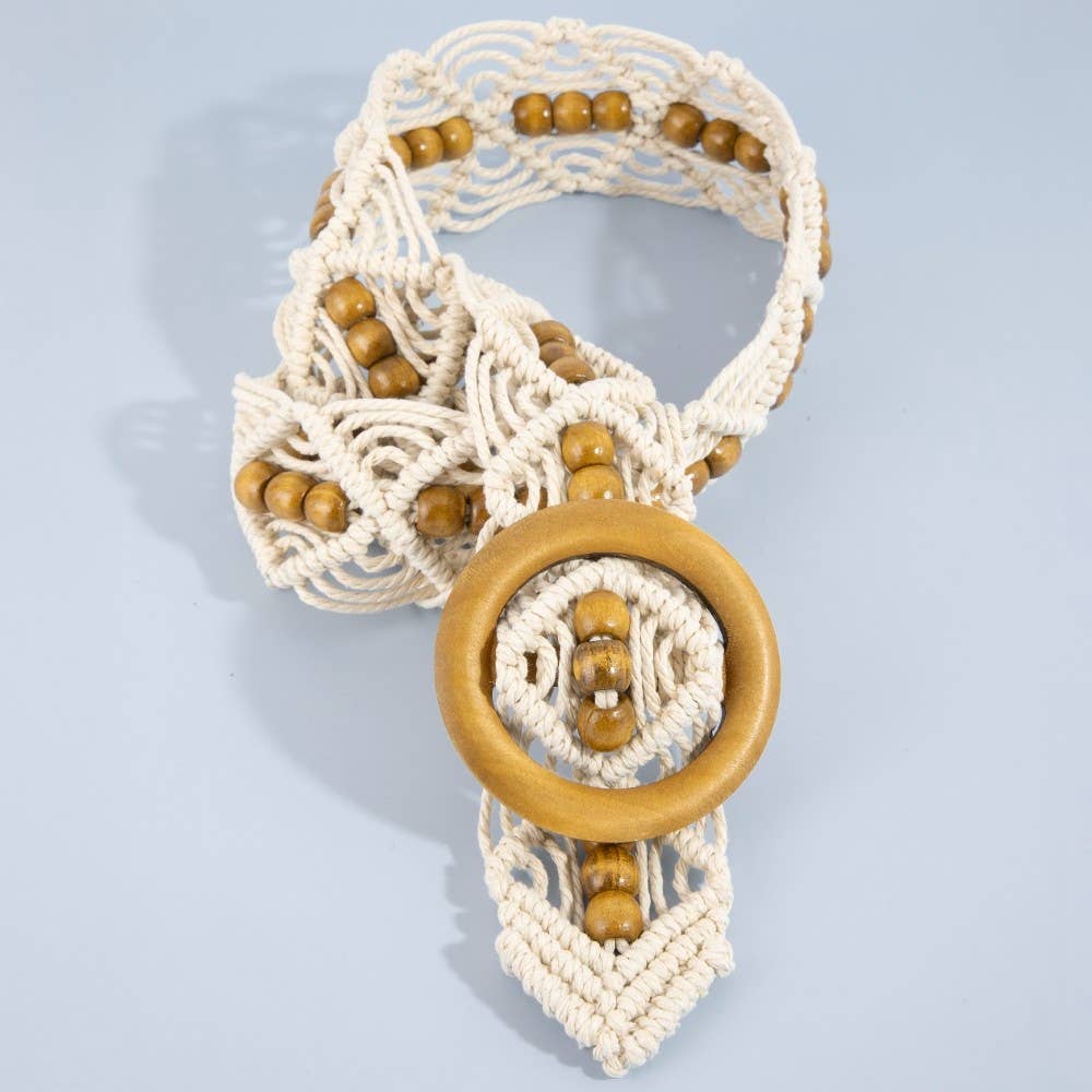 Wooden Buckle Beaded Braid Belt