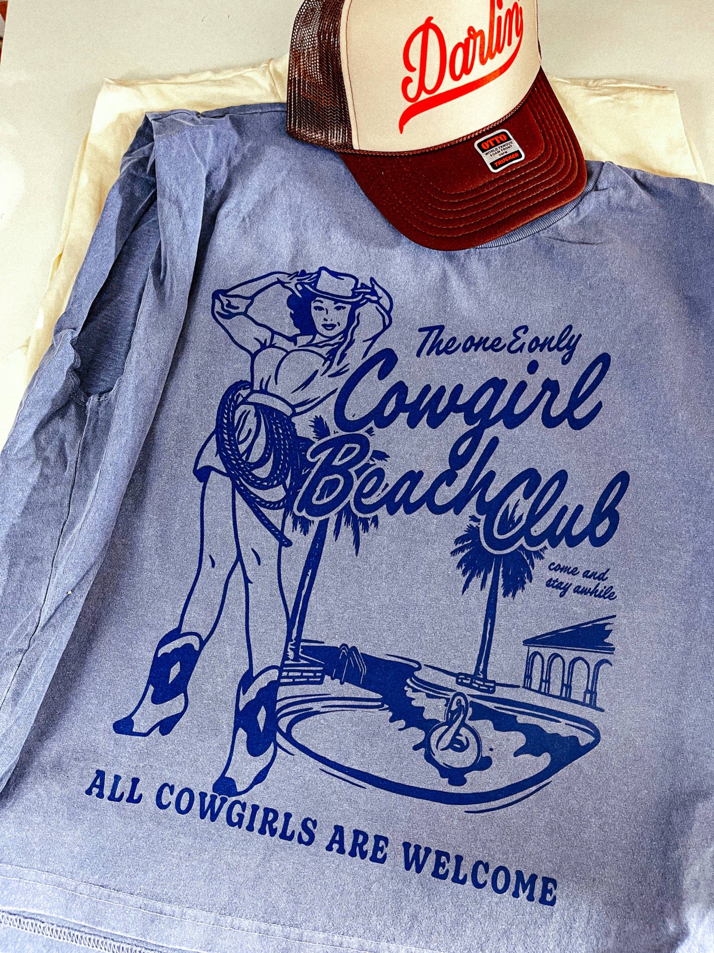 Cowgirl Beach Club, Western Vintage Cropped Muscle Tank