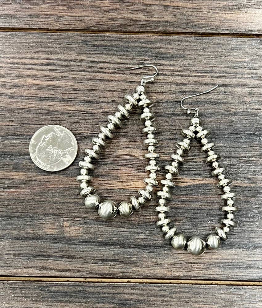 Handmade Drop Silver Navajo Bead Earrings