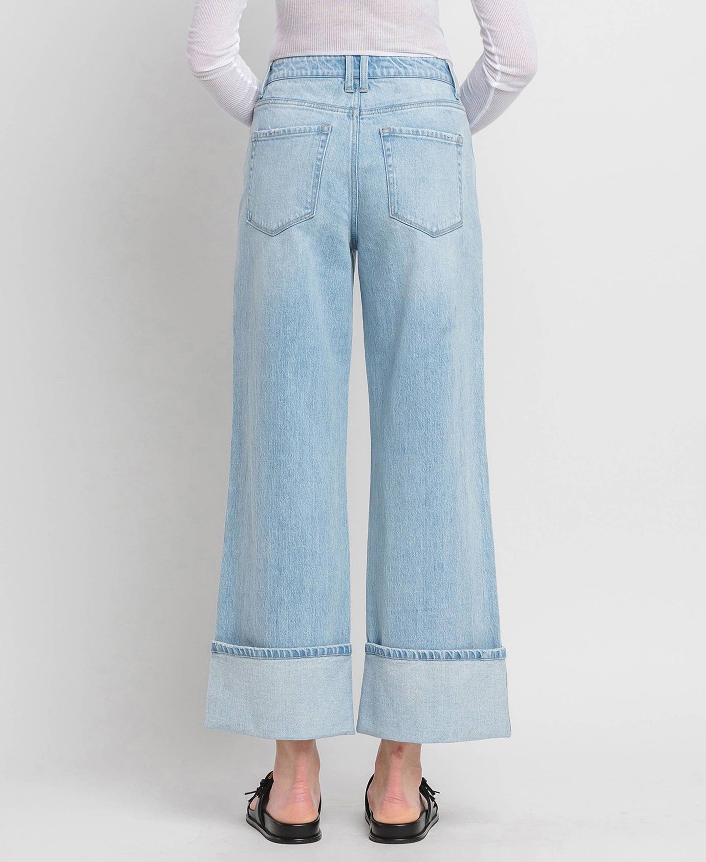 HIGH RISE CUFFED BAGGY WIDE JEANS