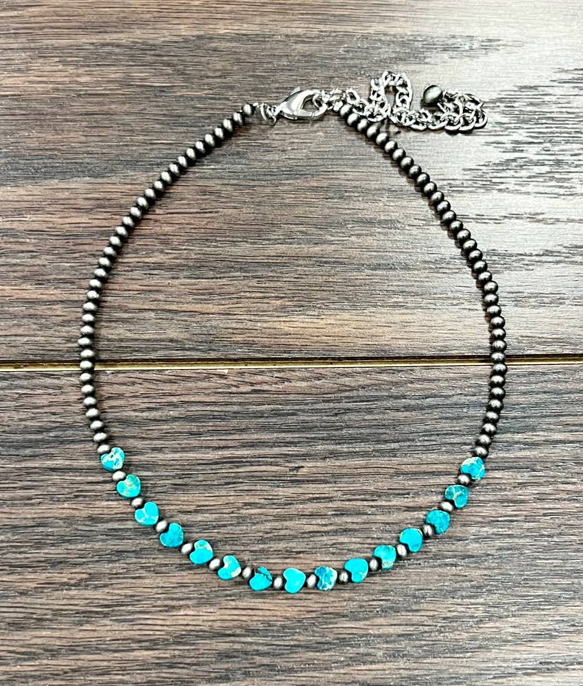Handmade Navajo Bead Heart Gemstone Necklace