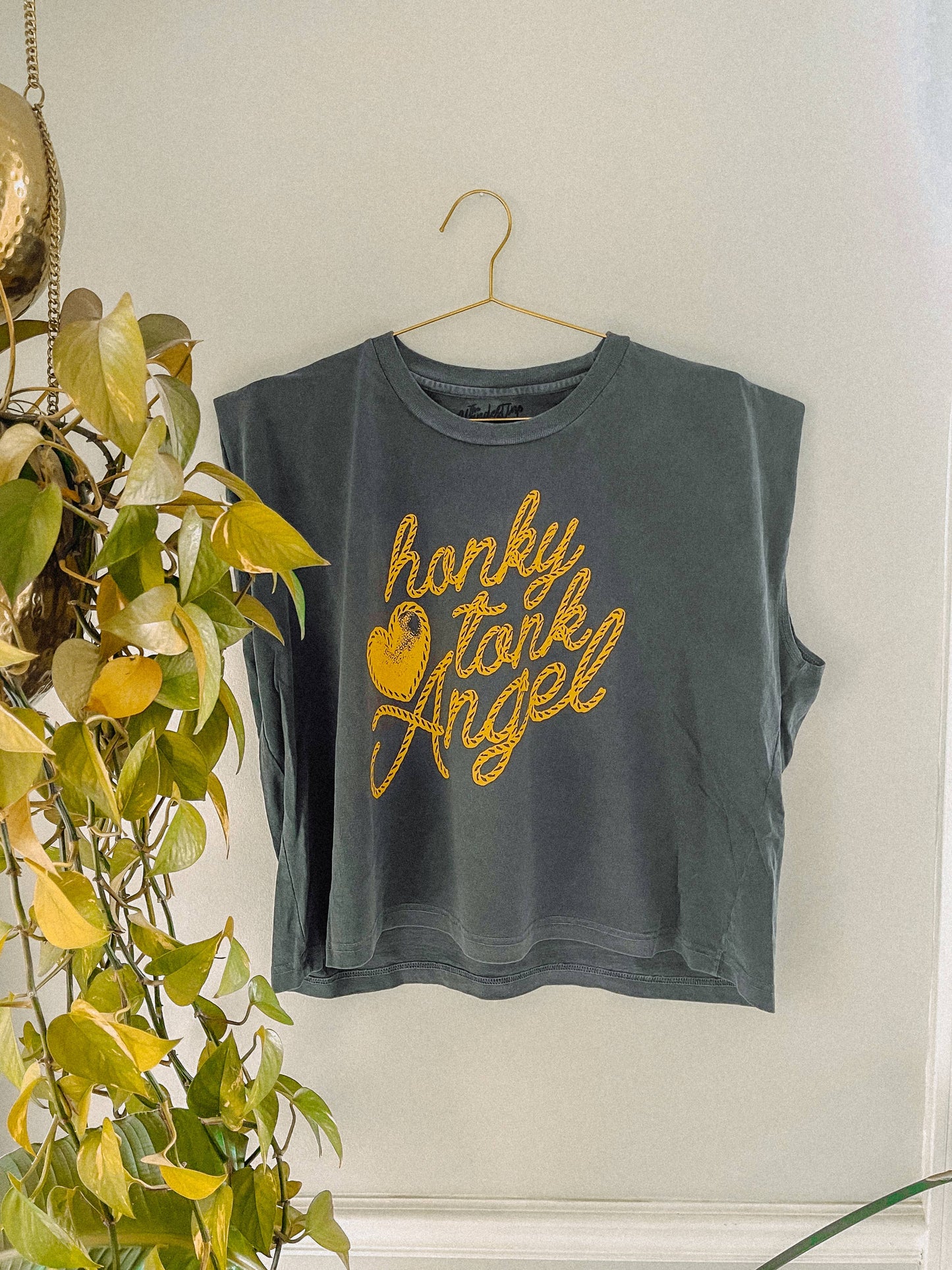 Honky Tonk Angel, Western Vintage Cropped Muscle Tank