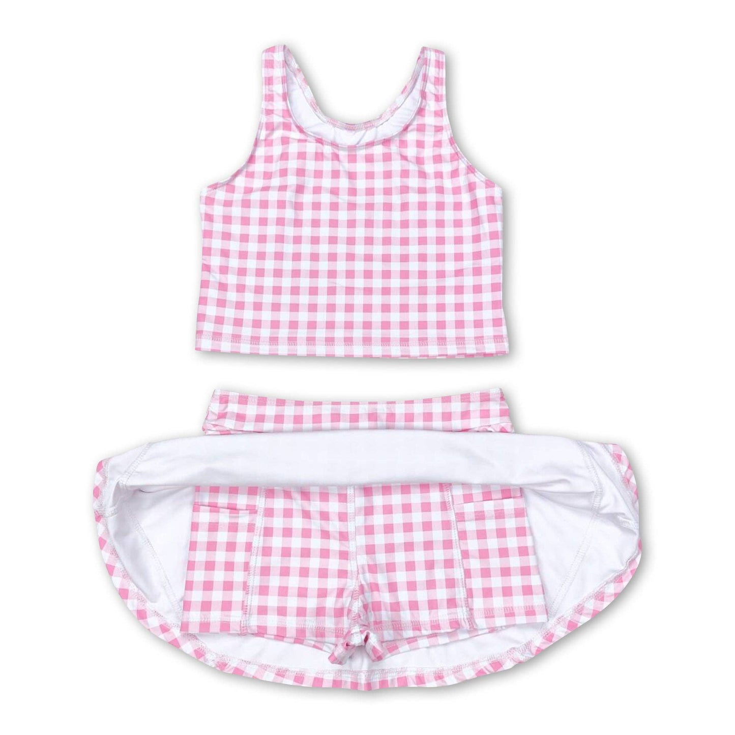Pink Plaid Athletic Skirt Set