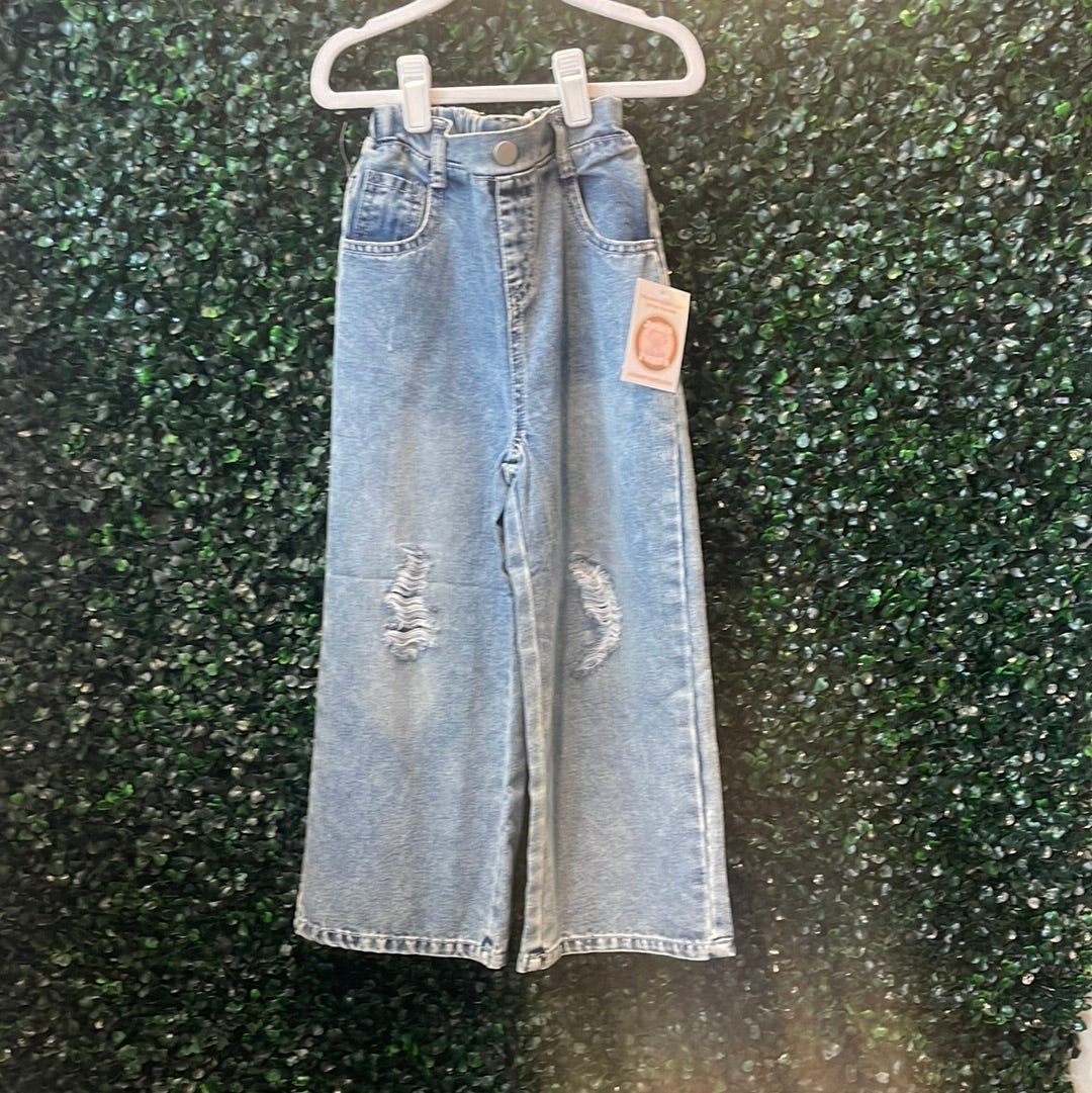 New kids wide leg distressed jean