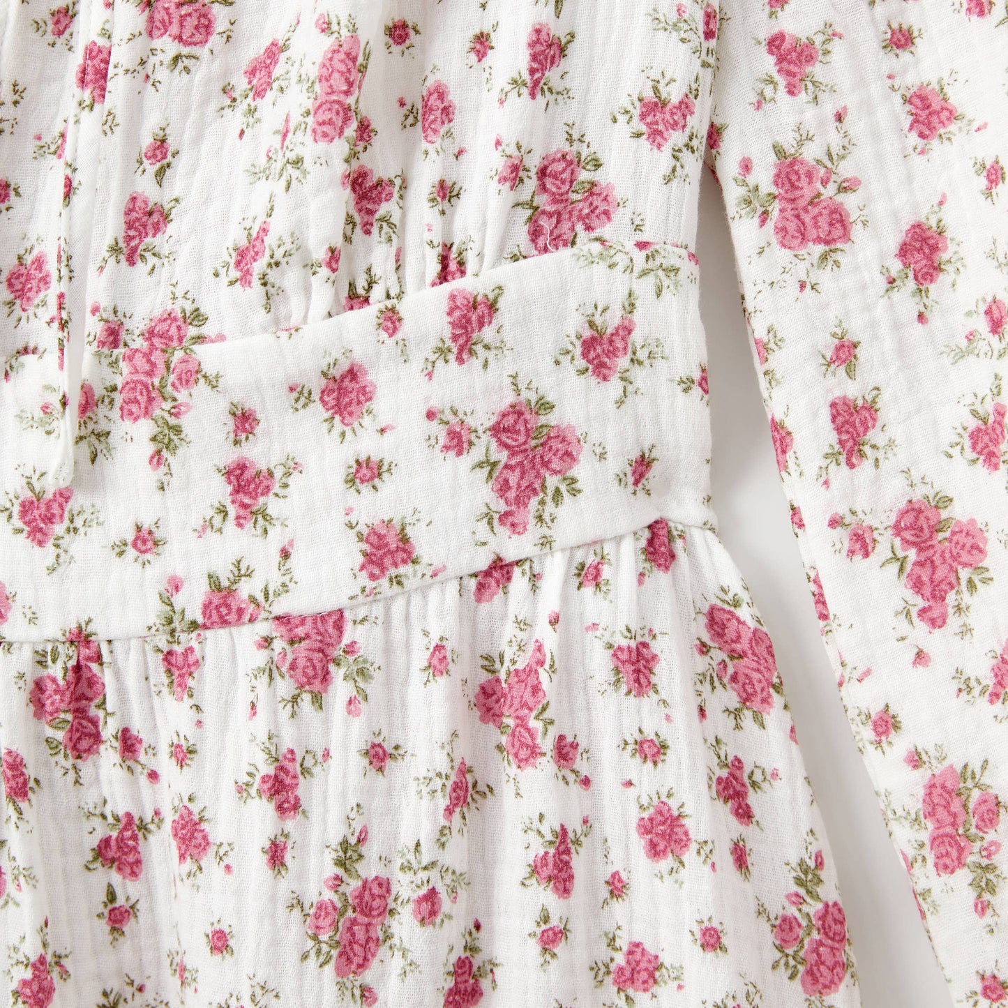 Mommy and Me Ditsy Long-Sleeve Bow-Tie Neck Dress/Romper