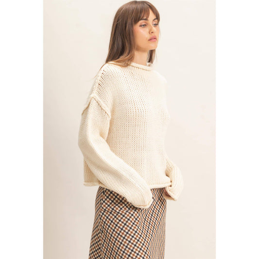 Rolled Collar Loose Knit Sweater