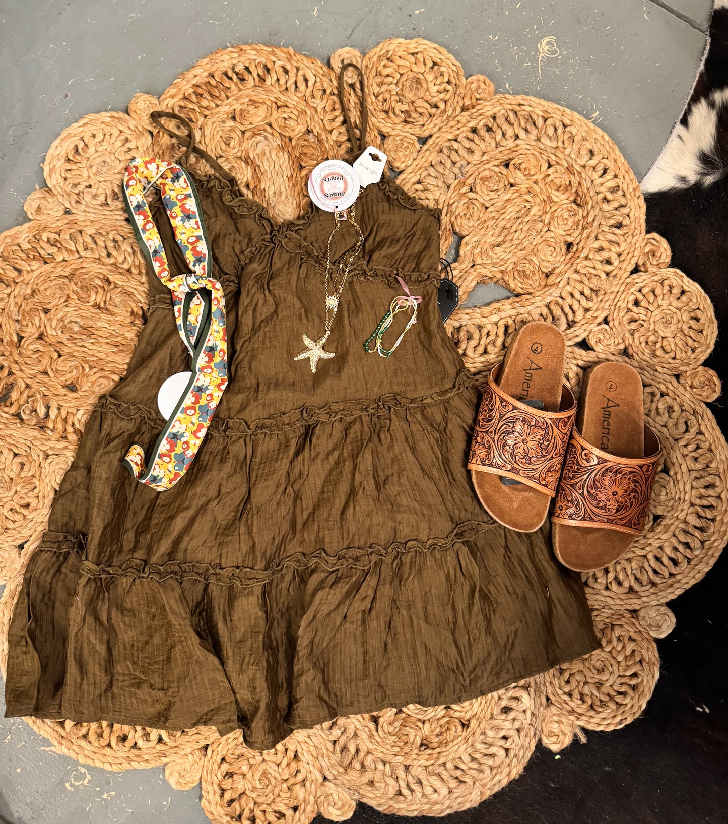 Olive Fall Tiered Mini Dress