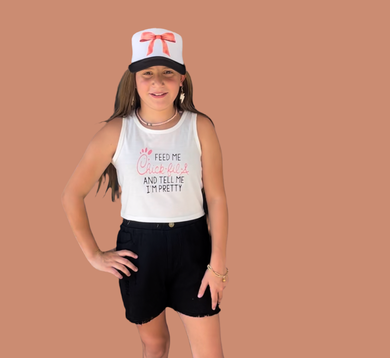 pink bow coquette- foam trucker cap- black & white