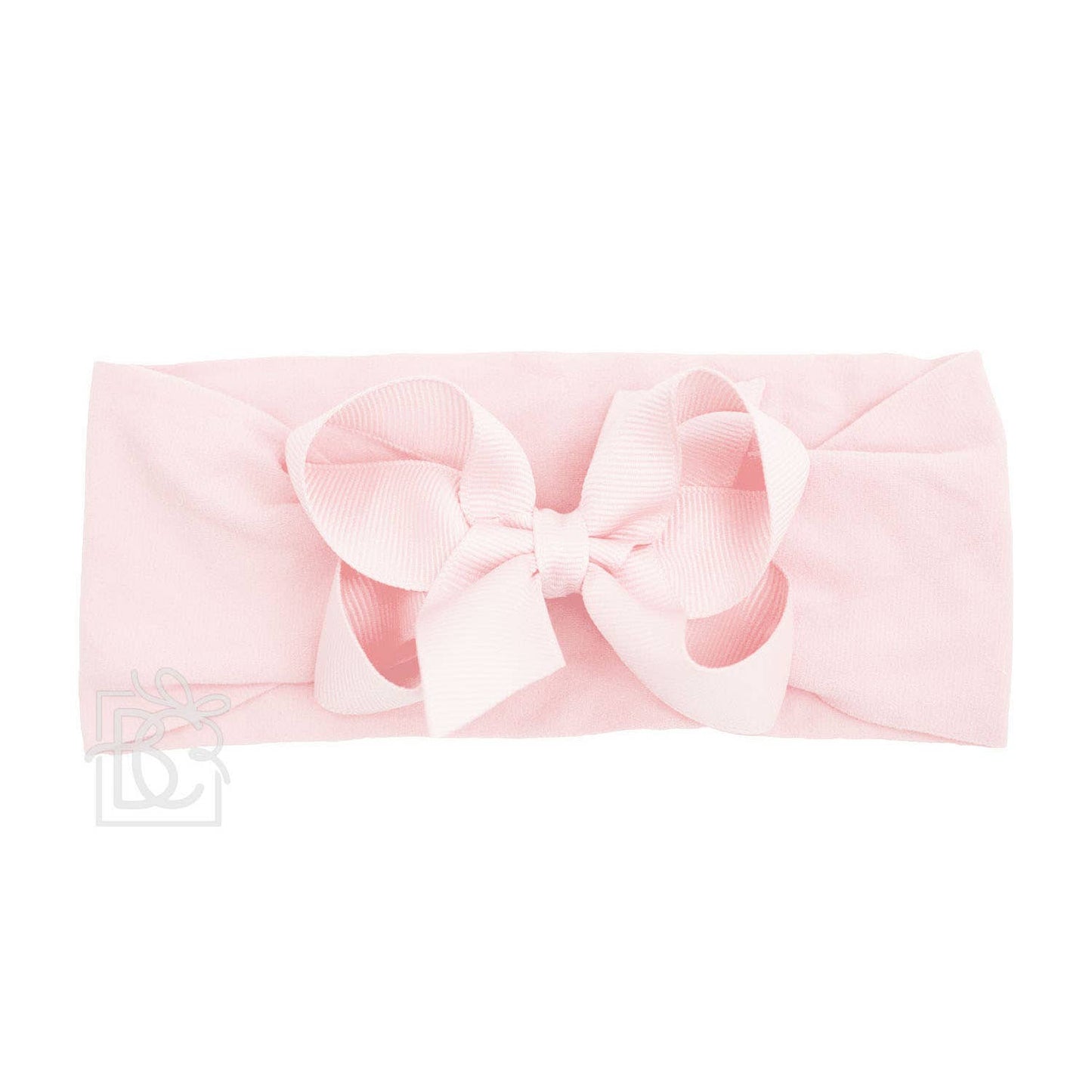 WIDE PANTYHOSE HEADBAND W/CLASSIC GROSGRAIN BOW: 3+ Months / 5.5" Huge / LIGHT PINK