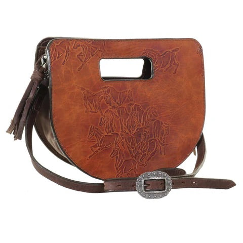 HCC12- Saddle tan wild horses half circle clutch