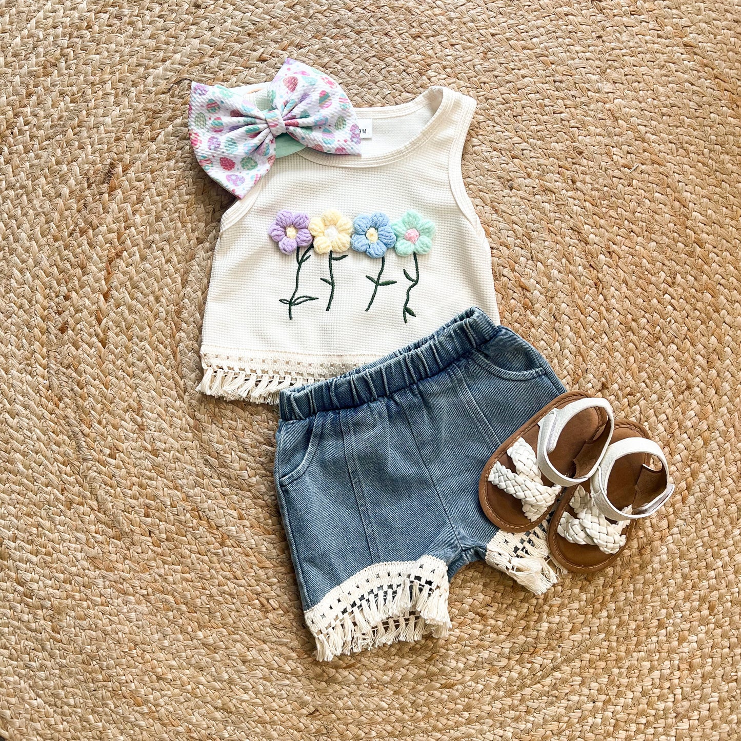 Flower and Denim Shorts Spring Set