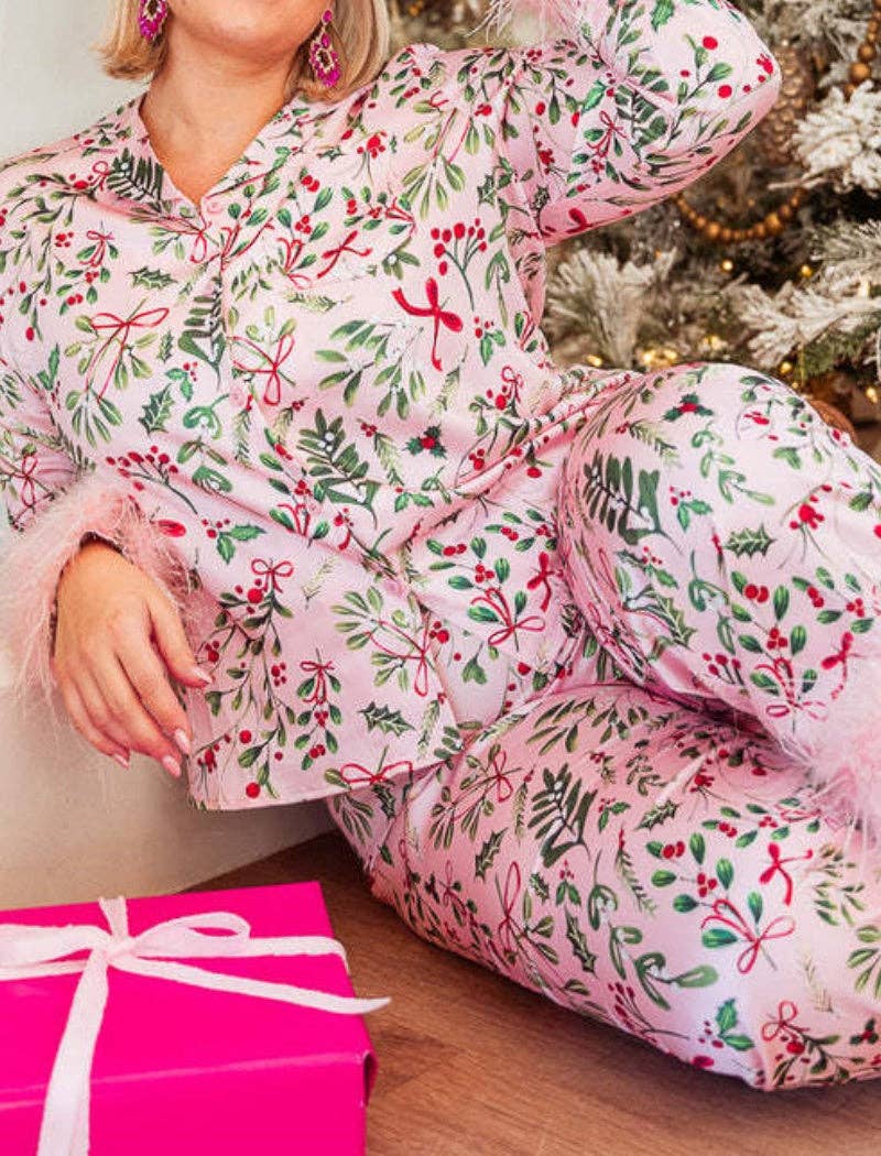 Christmas Pajama Set with Feather Cuffs