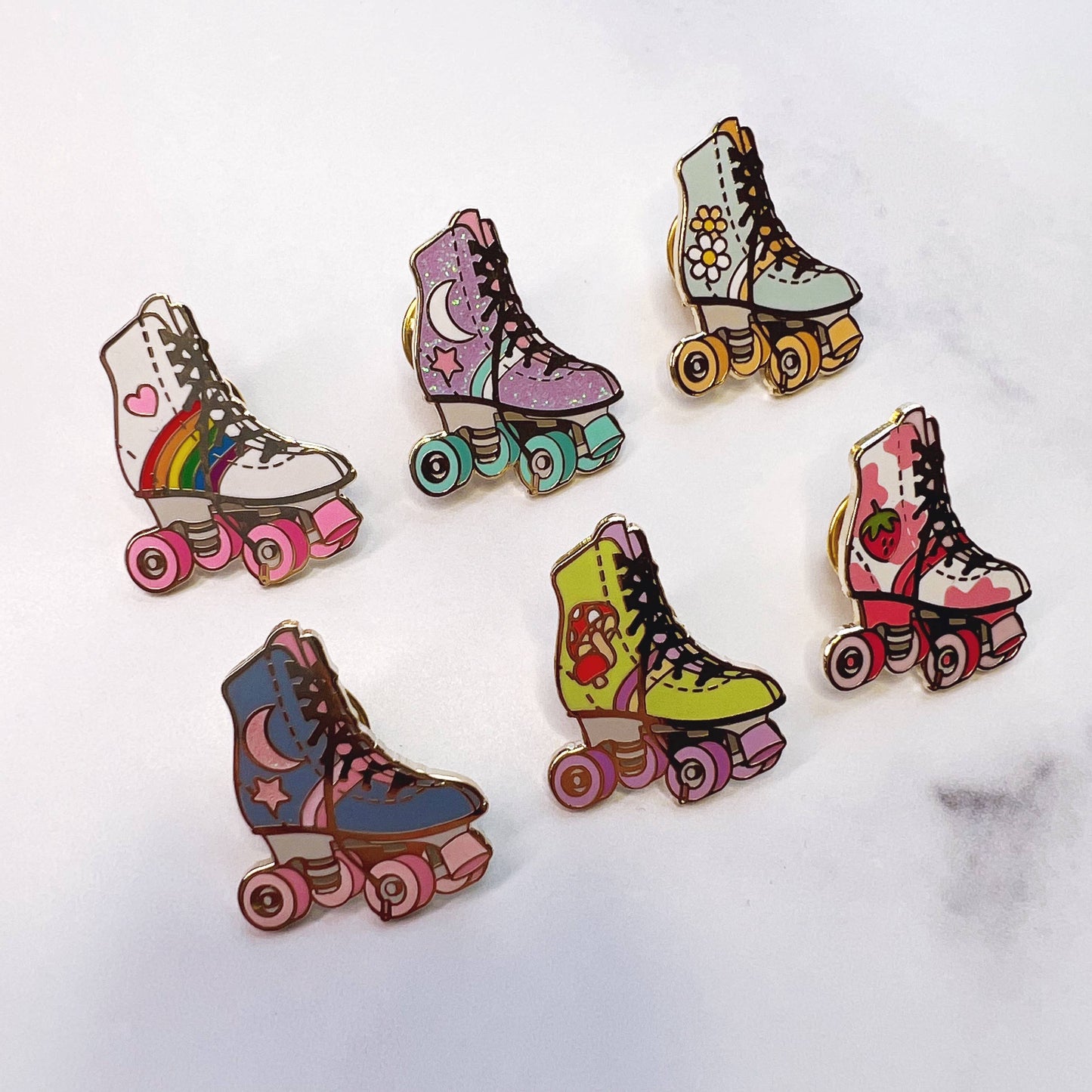 Roller Skate Enamel Pin - All: Rainbow - White w/ Rainbow