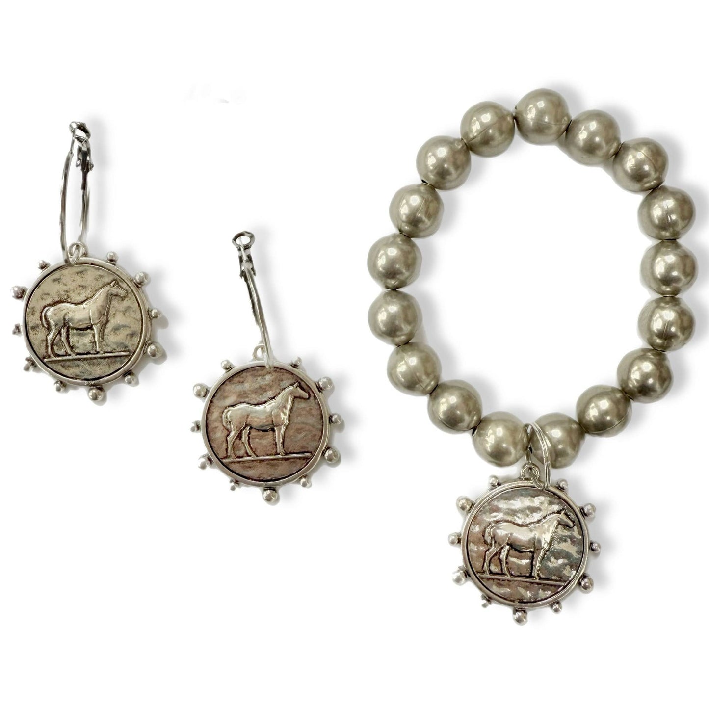 Horse Coin Earrings & Bracelet