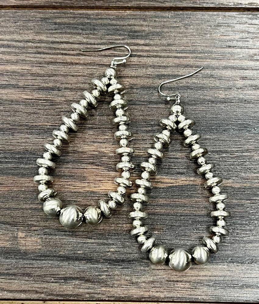 Handmade Drop Silver Navajo Bead Earrings