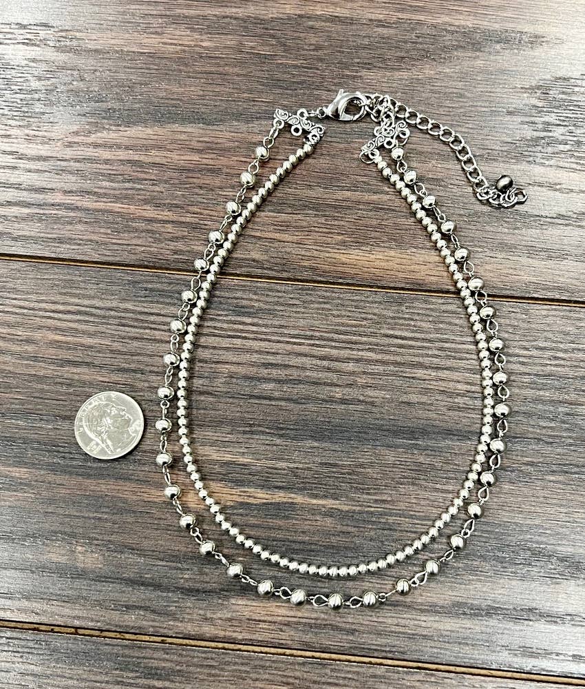 Handmade Silver Navajo Bead Necklace