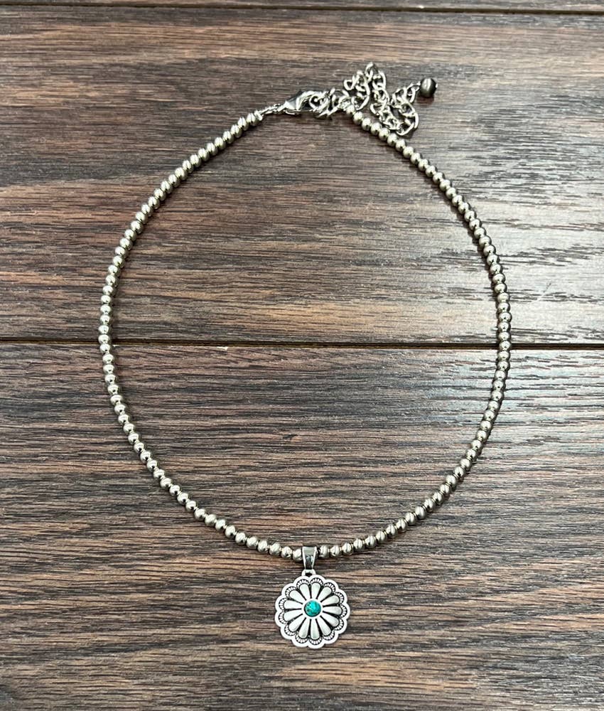 Silver Navajo Bead Concho Necklace