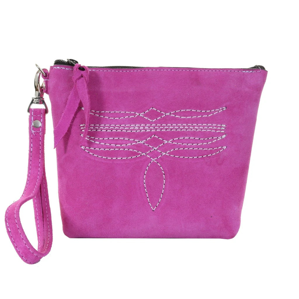 Hot pink suede makeup pouch