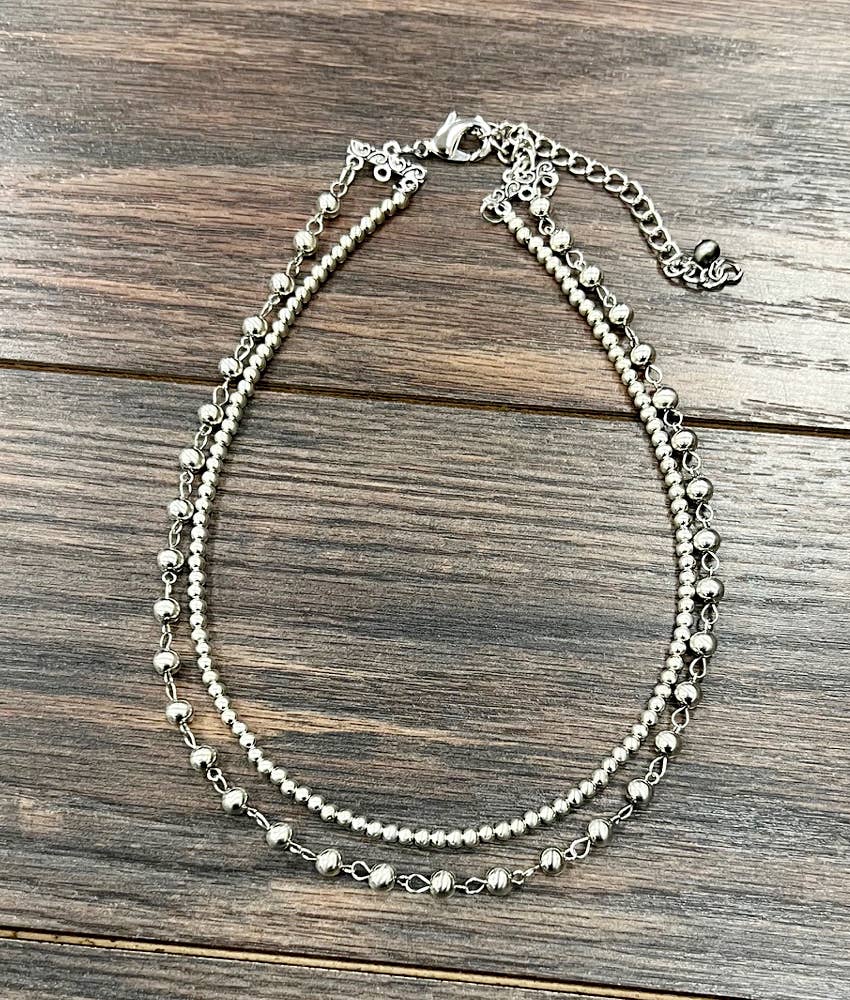 Handmade Silver Navajo Bead Necklace