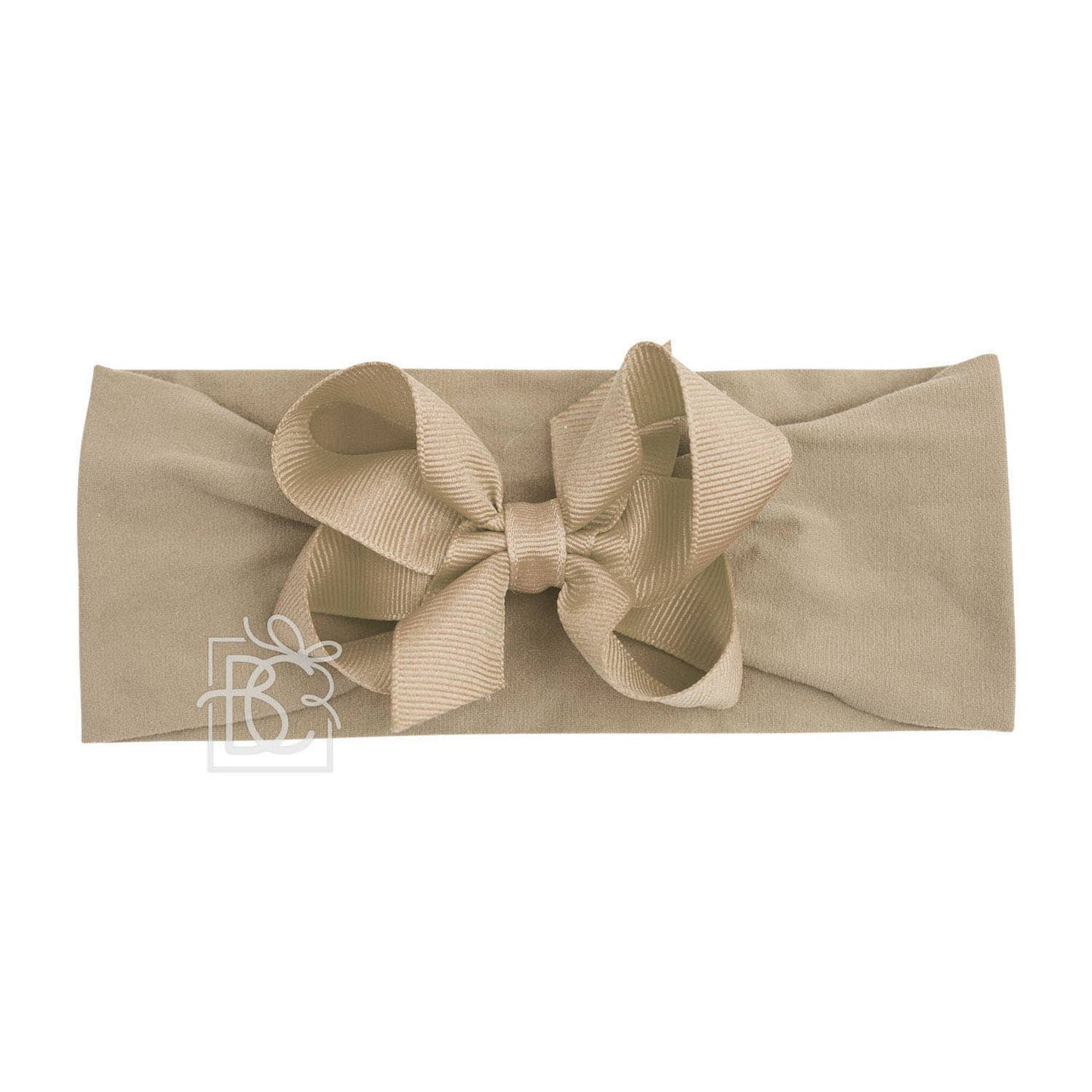 WIDE PANTYHOSE HEADBAND W/CLASSIC GROSGRAIN BOW: 3+ Months / 5.5" Huge / LIGHT PINK