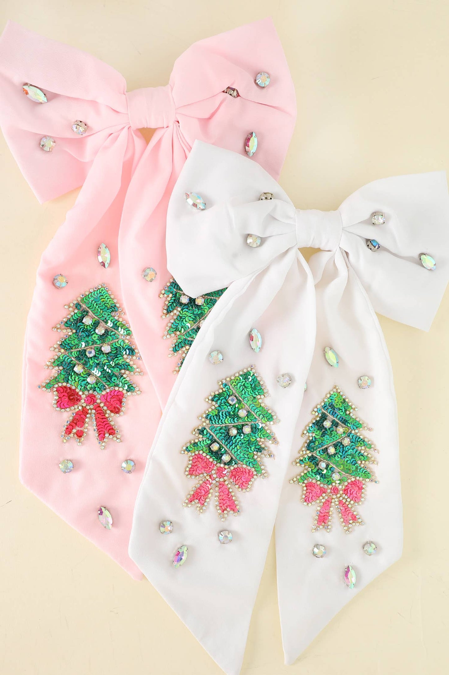 Christmas Tree Jeweled Bow Barrette Hair Clip