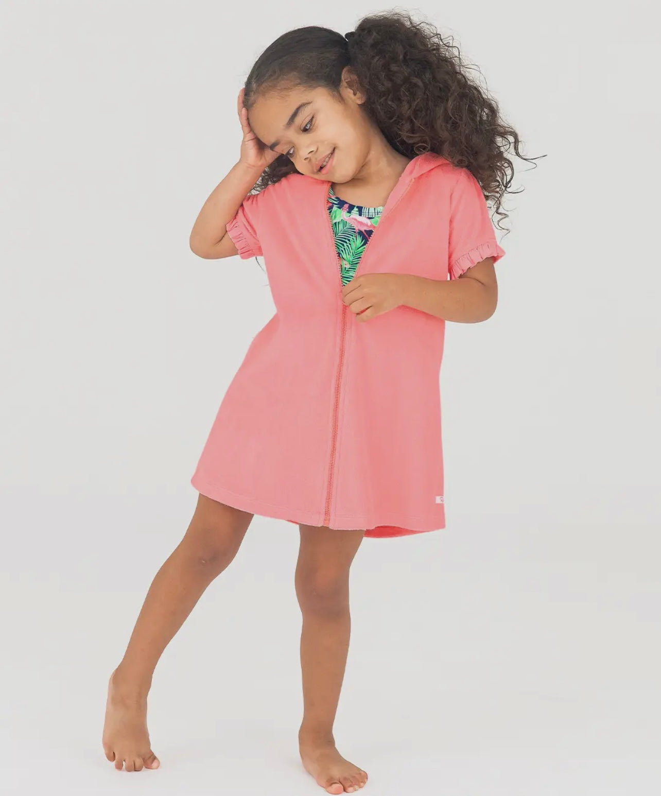 Bubblegum pink full-zip cover-up