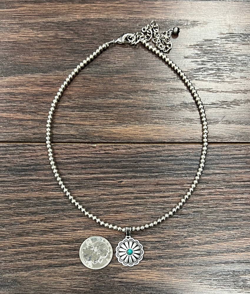 737205, Silver Navajo Bead Concho Necklace