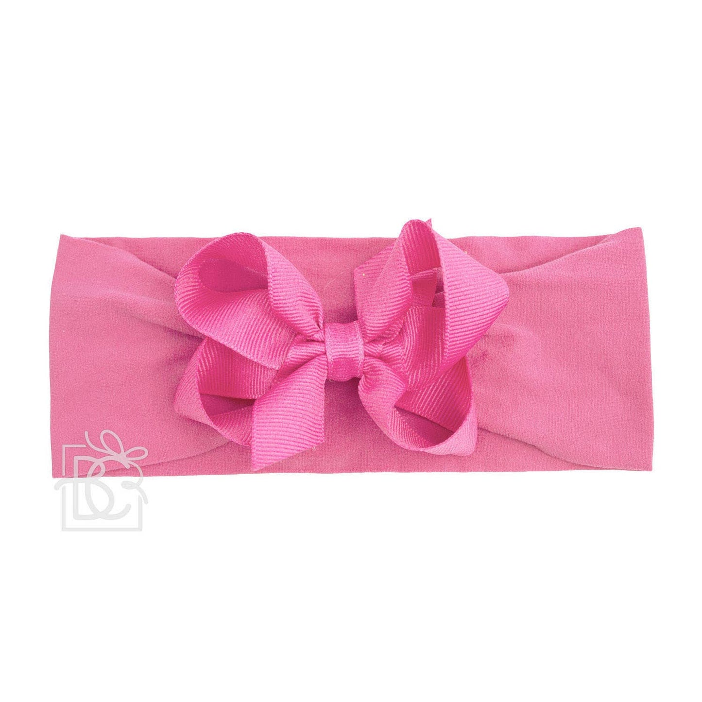WIDE PANTYHOSE HEADBAND W/CLASSIC GROSGRAIN BOW: 3+ Months / 5.5" Huge / LIGHT PINK