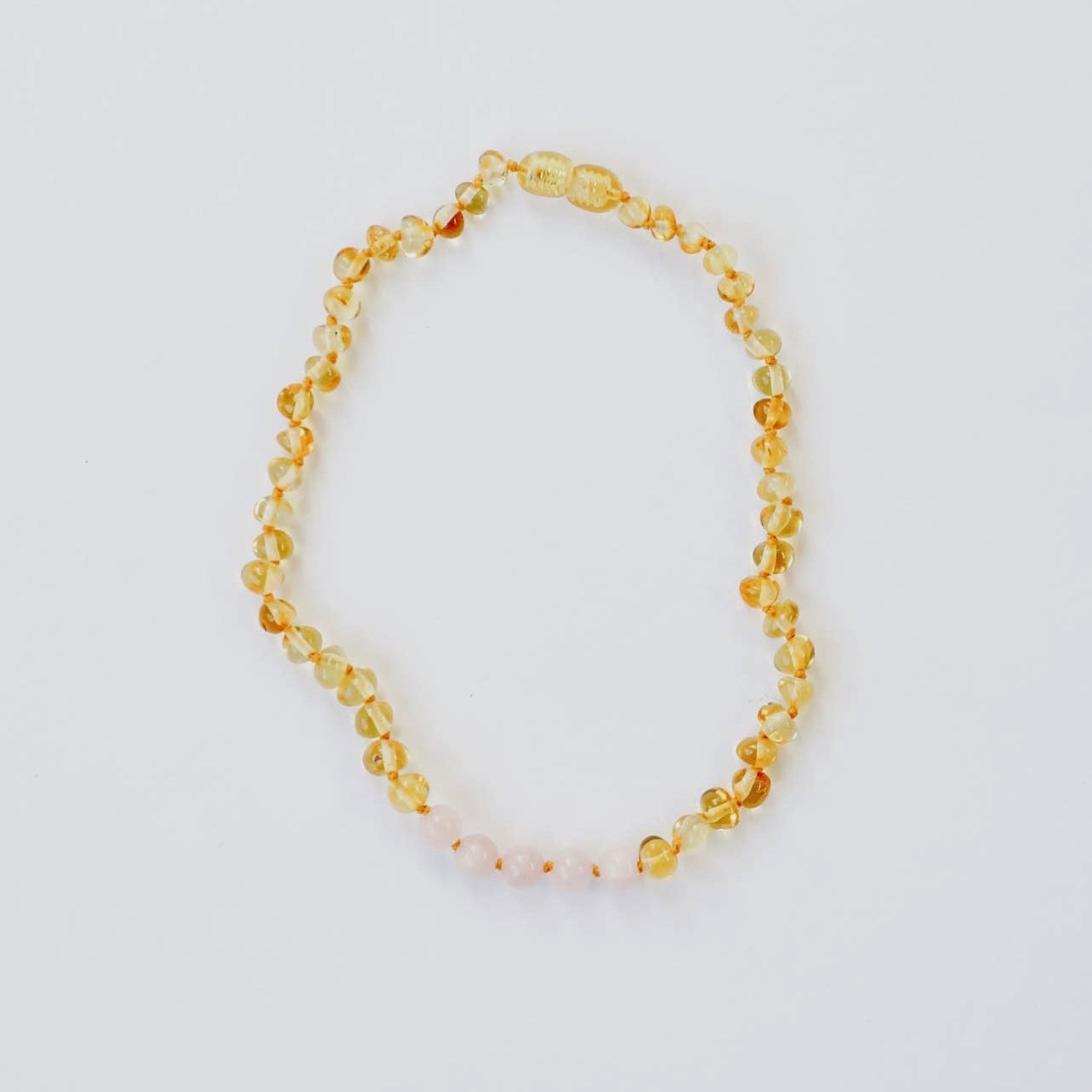 Polished Honey Amber + Rose Quartz Necklace