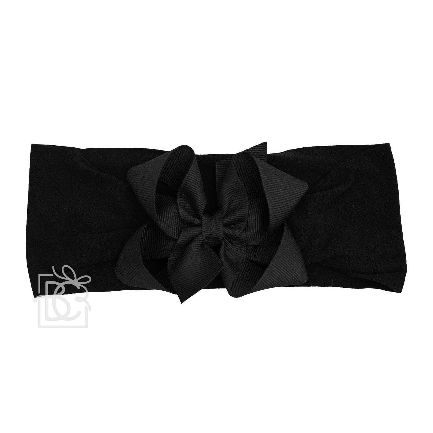 WIDE PANTYHOSE HEADBAND W/CLASSIC GROSGRAIN BOW: 3+ Months / 5.5" Huge / LIGHT PINK
