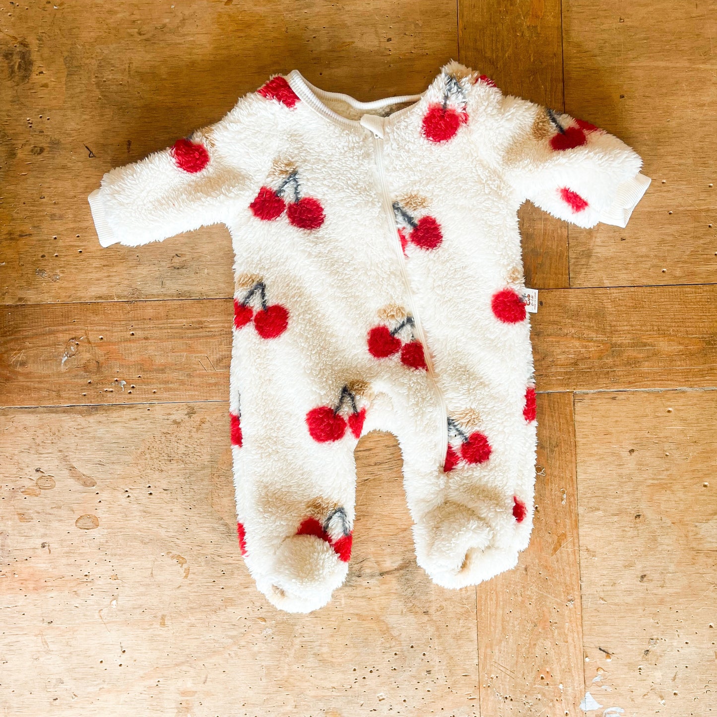 Cherry Fleece Zippered Romper