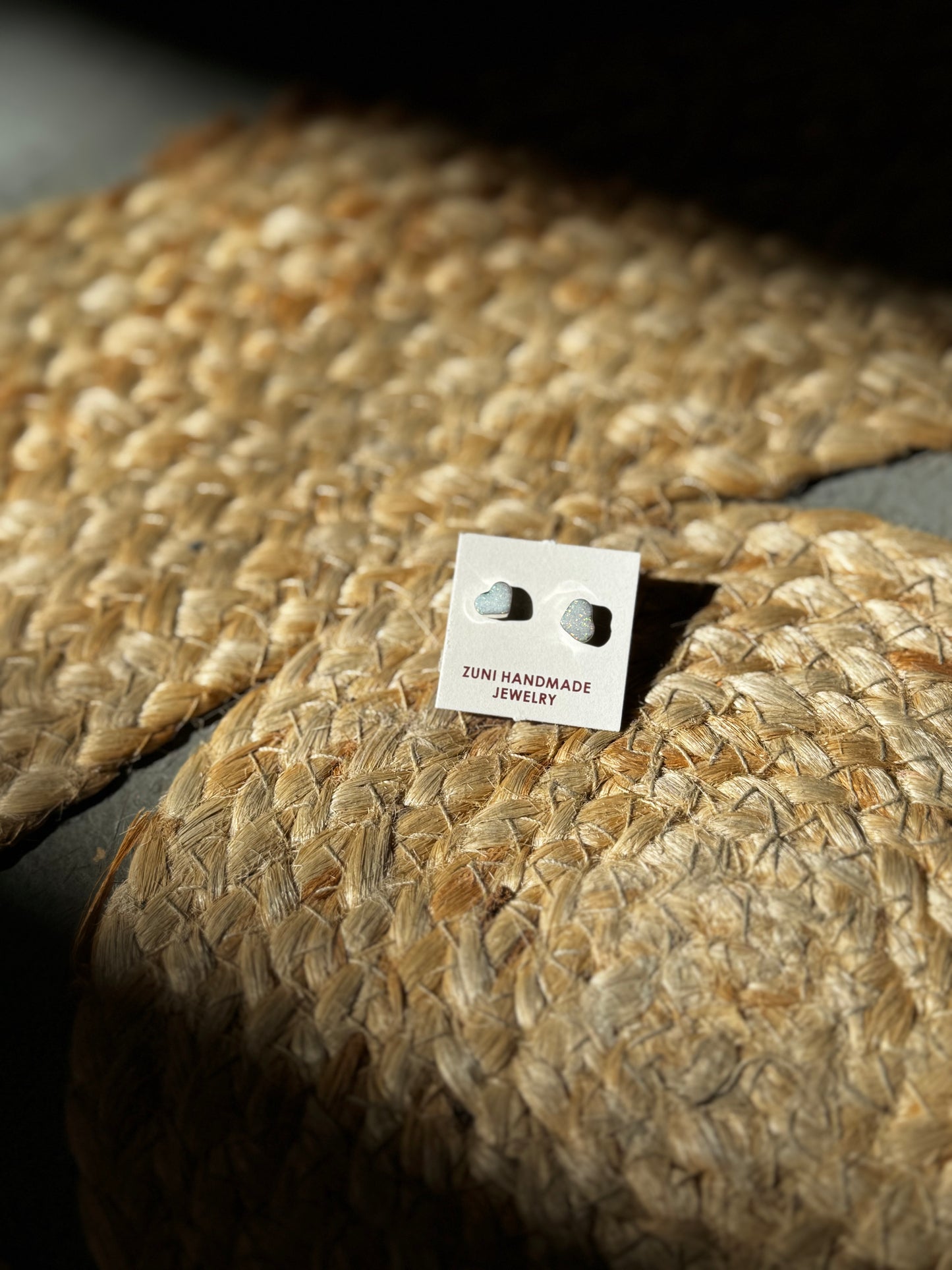 handmade white opal heart stud earring