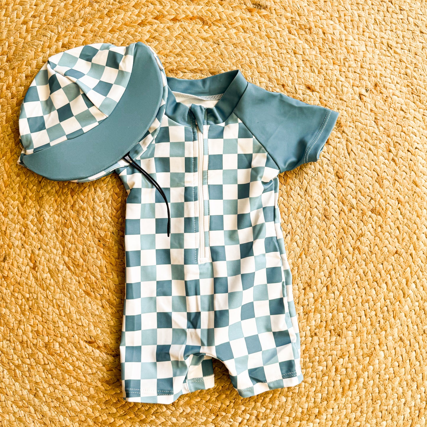 Checkered Boys Swim Suit with sun hat