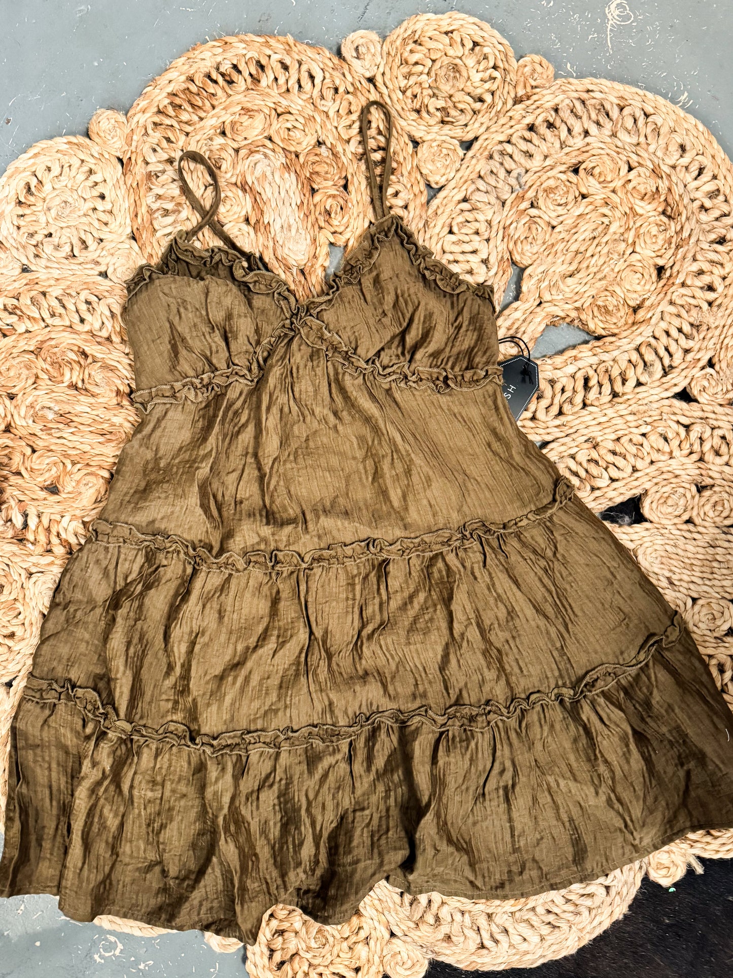 Olive Fall Tiered Mini Dress