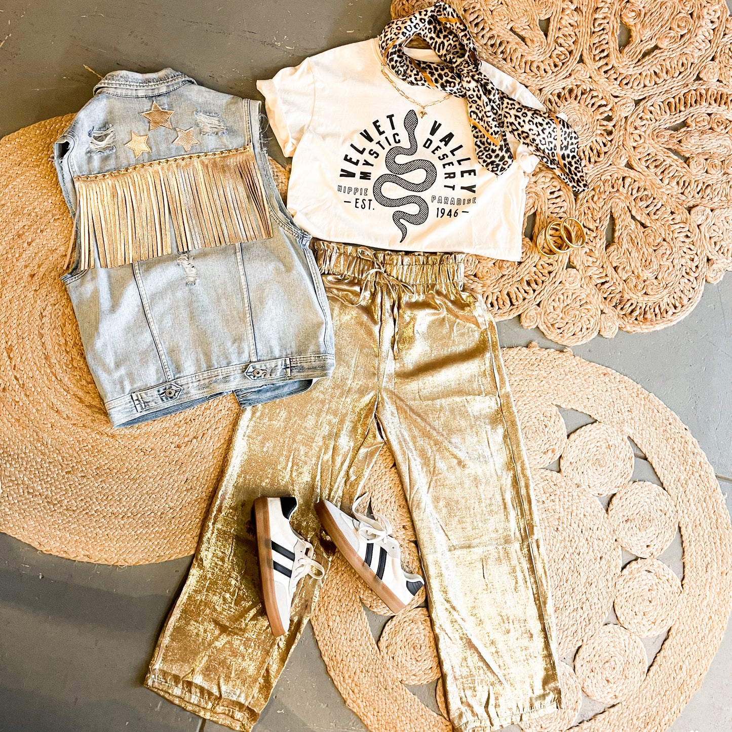 Metallic Wide Leg Pants