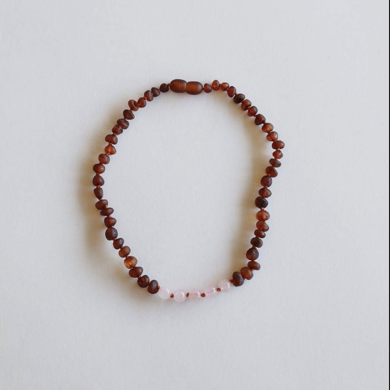 Raw Cognac Amber + Rose Quartz Necklace