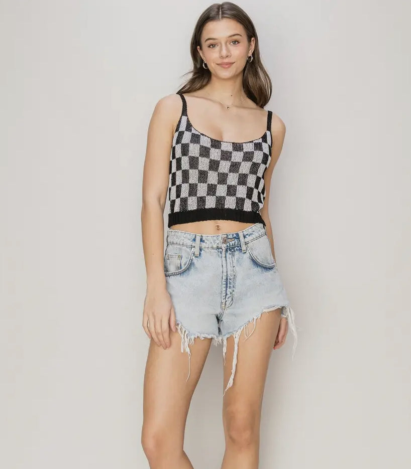 Checkered knit cami