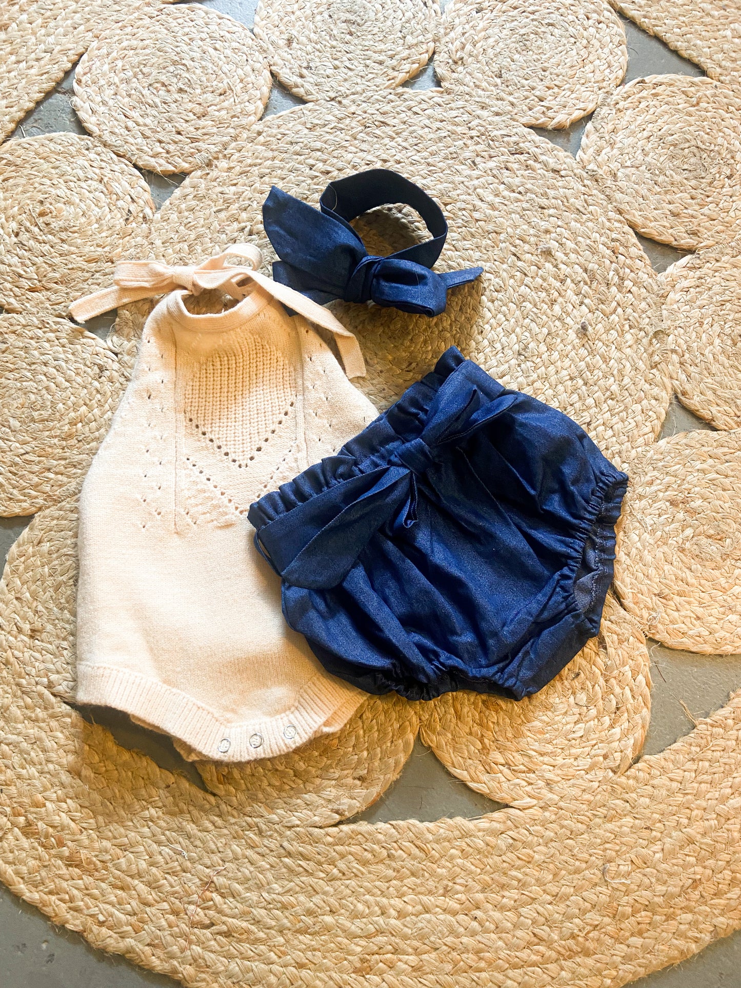 Eyelet Onesie + Denim bloomers