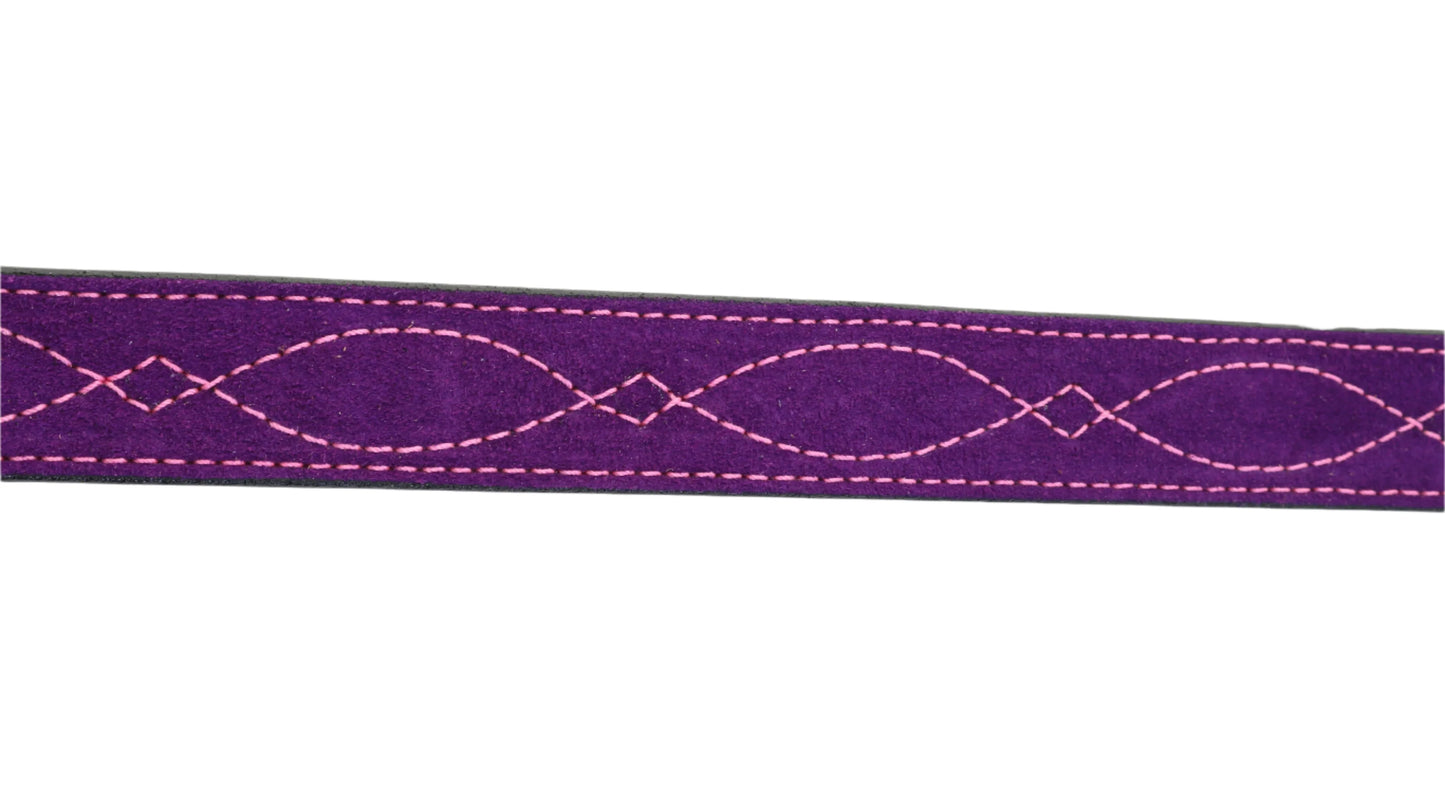 B1240 Purple Suede Pink Stitching Belt