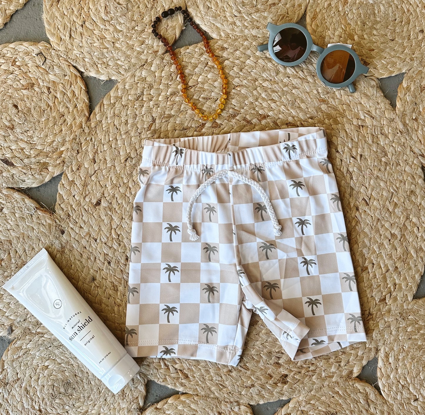 Checkered Palm Swim Shorts