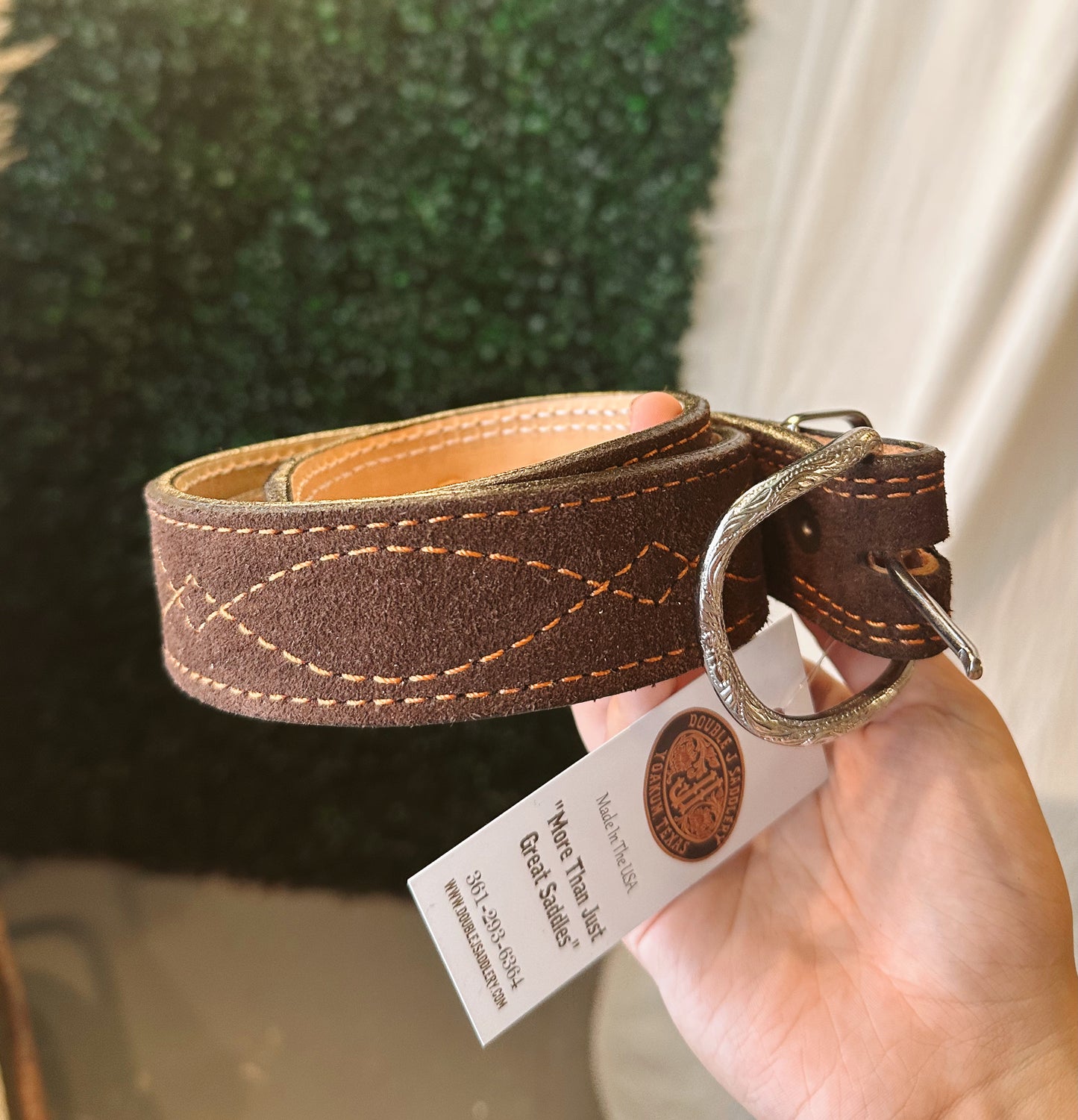 B1238 Brown Suede Copper Stitching Belt