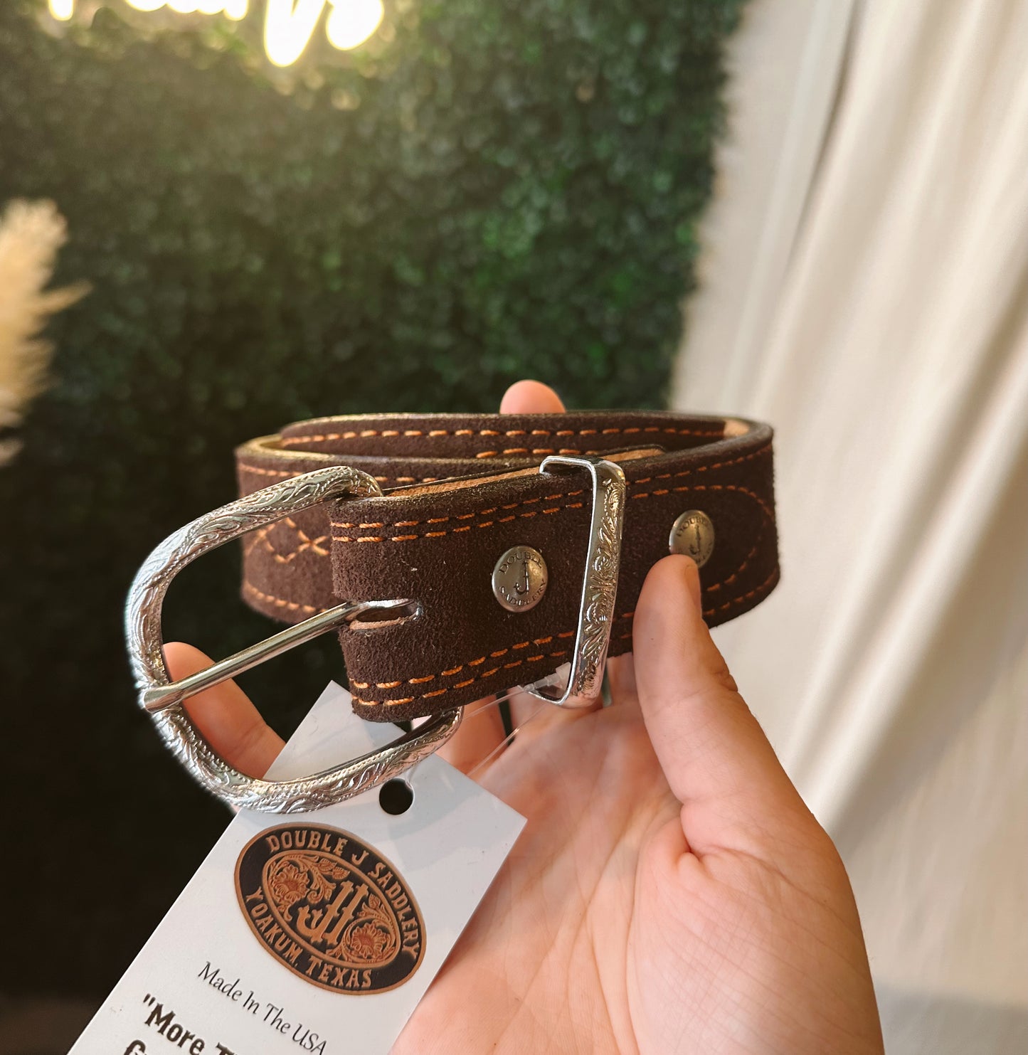 B1238 Brown Suede Copper Stitching Belt