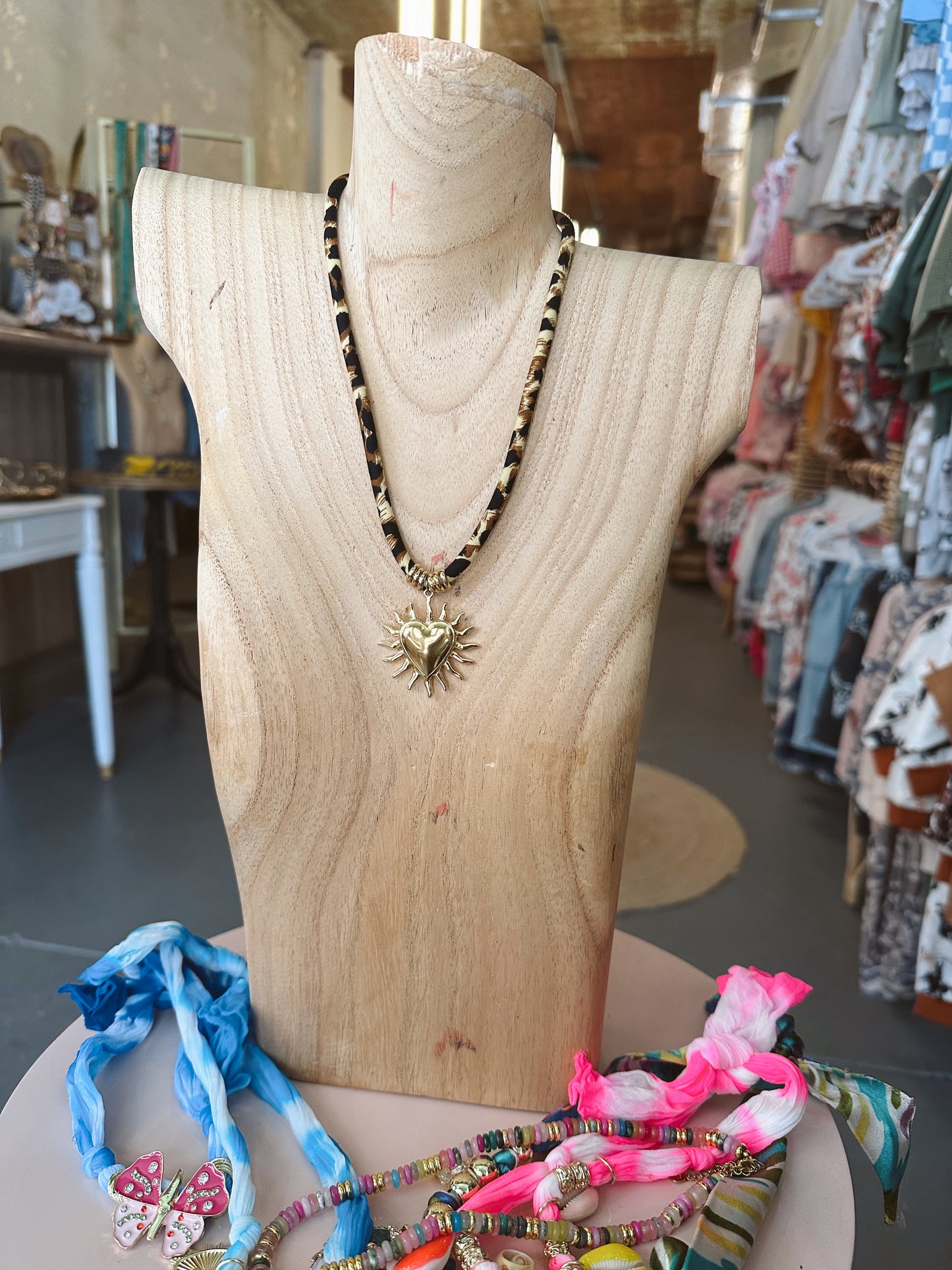 Leopard sacred heart necklace