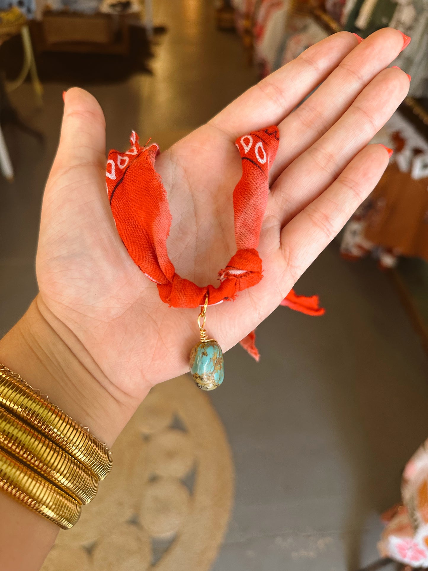 Real Turquoise Pendant Bandana Necklace