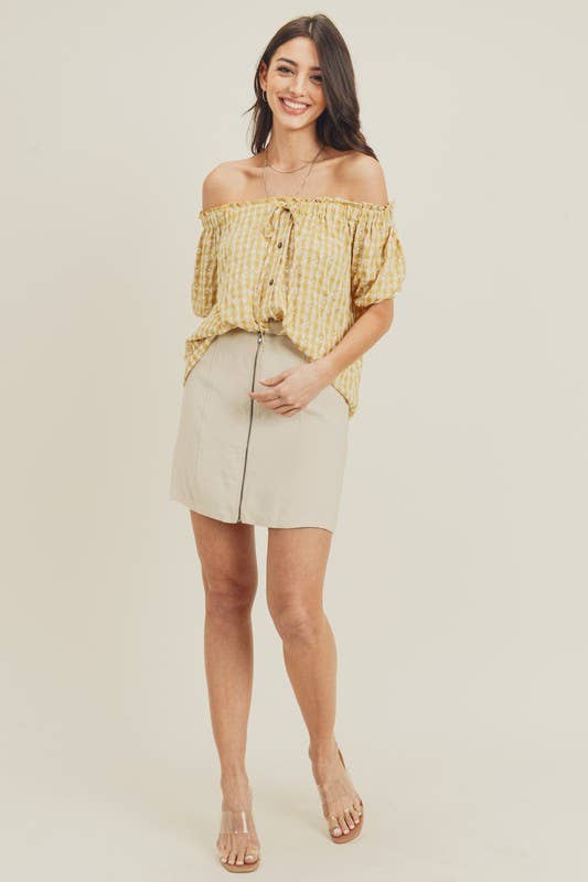 Gingham Off Shoulder Blouse