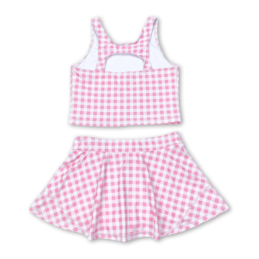 Pink Plaid Athletic Skirt Set