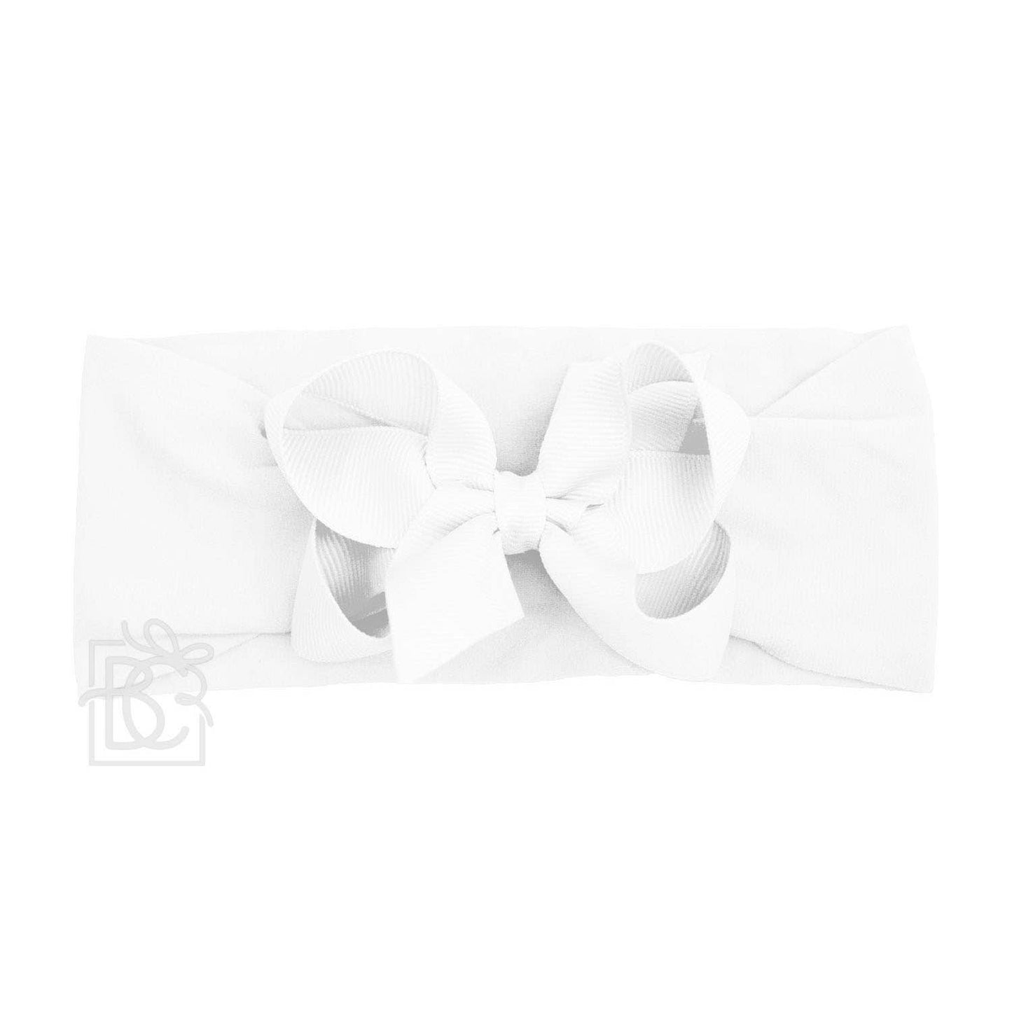 WIDE PANTYHOSE HEADBAND W/CLASSIC GROSGRAIN BOW: 3+ Months / 5.5" Huge / LIGHT PINK